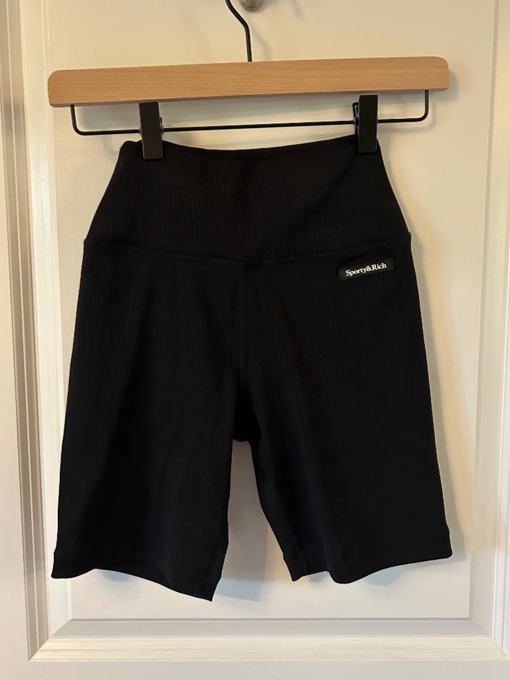 Sporty & Rich Serif Logo Ribbed Biker Short